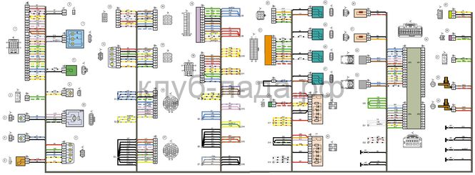 Электрическая схема заднего жгута проводов Калина 2